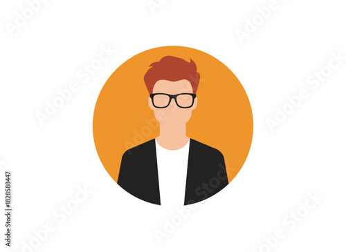Minimalistic abstract portrait of a faceless young man in glasses, rendered as a flat vector illustration suitable for a user profile avatar or modern wall art poster