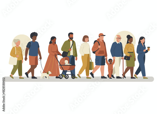 A young woman defies the crowd, charting her own path as a female character moves against the stream, illustrated in a vibrant flat cartoon vector style