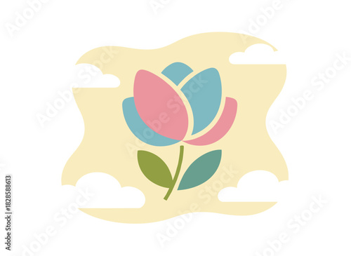 A modern abstract floral poster and botanical card featuring blooming summer plants, leaves, and spring-inspired design, presented as a trendy contemporary flat vector illustration for wall art