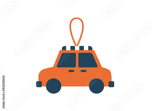 A vintage, retro car-shaped bauble for Christmas trees, styled like a 1960s automobile ornament, presented as a flat vector illustration on a white background