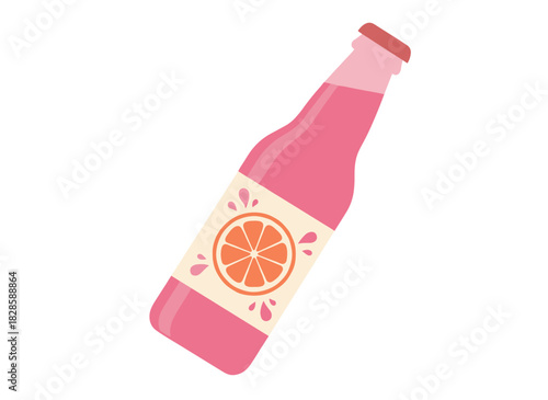 A chilled beverage housed in a glass bottle, featuring fruit‑flavored lemonade, natural citrus drink, and cool refreshment; an organic juice, cocktail, soda liquid presented as a flat vector