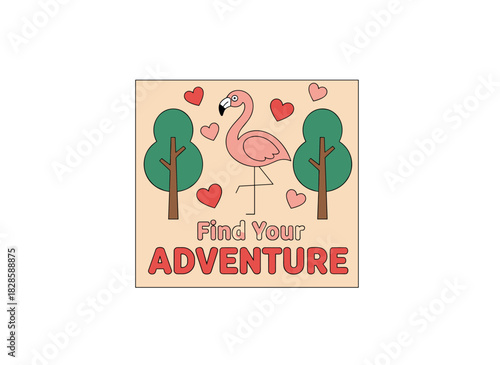 A Scandinavian children's banner featuring a horizontal background of a cute flamingo amid tropical exotic scenery, a playful travel card in Scandi style, and a nursery flat vector illustration with