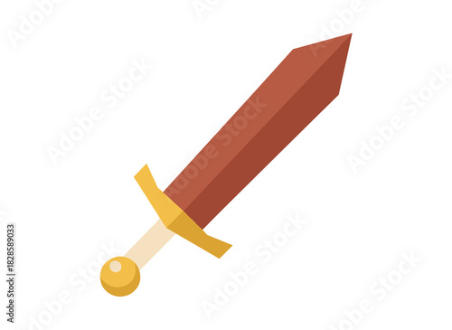 A sword featuring a blade housed in a sheath and a hilt, an ancient historic weapon steeped in myth and legend, the Roman gladius designed for protection and armor guarding, rendered as a flat vector