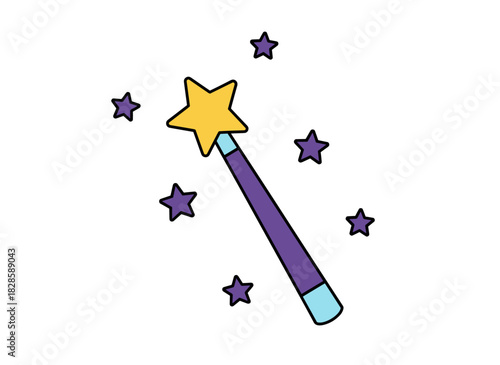 Flat vector illustration of a magic wand, isolated on a white background, featuring a magician’s star‑adorned wand as a wizard accessory—an enchanting show item embodying spell and sorcery
