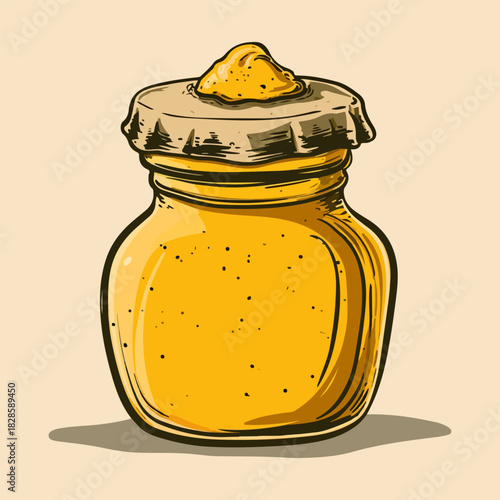 freehand drawn cartoon mustard pot