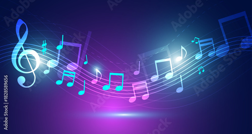 grafica, note, musica, pentagramma, onda, ondulato, melodia,