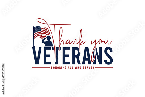 Patriotic thank you veterans graphic with american flag elements