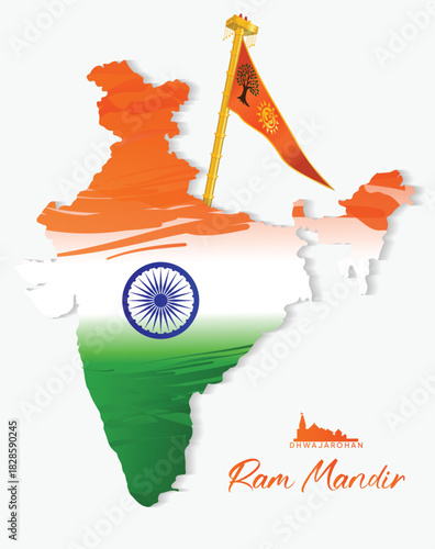 Creative India Map Illustration Featuring National Tricolor Flag and Cultural Heritage Elements
