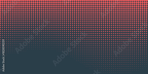 Vector Chequered Halftone Pattern Smooth Curved Border Red Blue Abstract Background. Checkered Rounded Square Dots Blur Texture Pop Art Design. Modern Half Tone Graphic Minimalist Art Wide Wallpaper