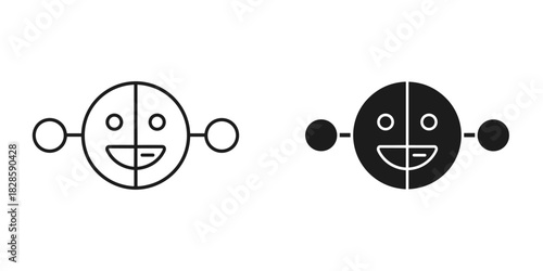 Happy atomic structure smiles cheerfully in black and white, ready for your creative projects today