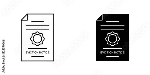 Urgent eviction notice icons in black and white for legal or housing concepts, property rights