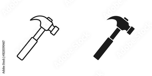 Sleek hammer icon set for modern construction and DIY projects, essential tools for building and repair