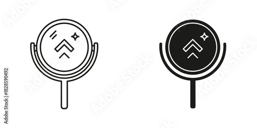 Charming handheld mirror icon reflects beauty routine and personal care elegance in minimalist black and white