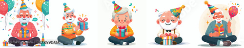 vector of a grandfather sit holding new year gift