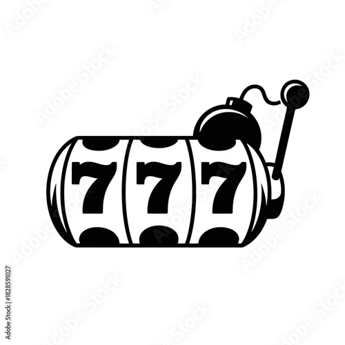 Classic Slot Machine Symbol with Three Sevens for Luck and Jackpot Potential Illustration in Black and White