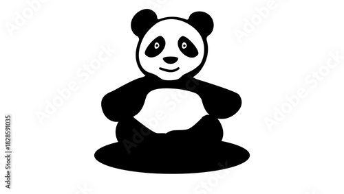 Panda toy symbol, black isolated silhouette