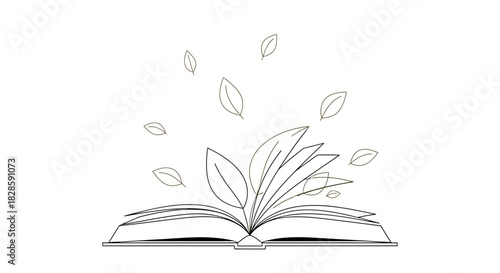 Open Book with Leaves Growth and Knowledge Symbol