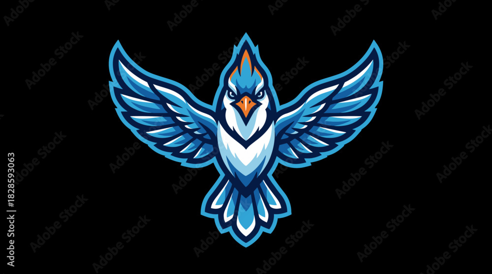 Obraz premium Fearsome Bird Emblem Design Blue Jay Mascot with Detailed Features and Intricate Art Style