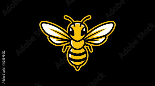 Buzzing Charm A Striking Yellow Bee Illustration on a Black Backdrop with Gentle Curves