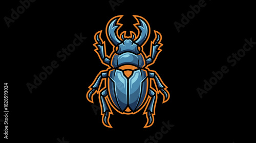 Abstract Beetle Icon with Detailed Features, Blue and Orange, Vector Art For Graphics and Design