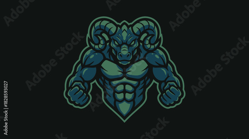 Muscular Ram Mascot Logo with Fierce Expression and Strong Arms for Sports and Gaming Teams