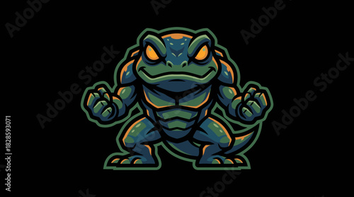 Mascot Lizard with Muscular Physique A Detailed Cartoon Illustration of a Reptilian Bodybuilder