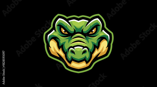 Green Reptile Mascot Logo Aggressive Alligator Head with Fierce Expression for Sports Teams