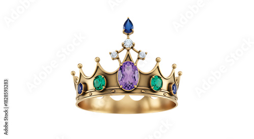 Elegant golden crown adorned with colorful gemstones, symbolizing royalty and luxury