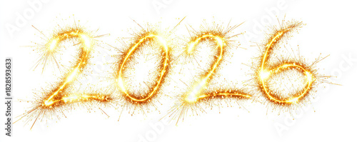 2026 Numbers Composed of Golden Fireworks on White Background for New Year Cards & Festival Event Visual Design Materials
