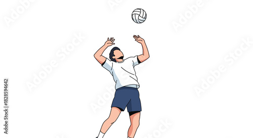 Volleyball player setting a ball facing forward with a white background