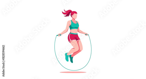 Woman jumping rope fitness attire no facial features dynamic pose white background