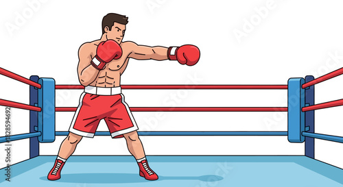 A cartoon boxer in a ring striking a pose