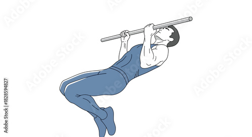 A person in blue athletic wear doing a pullup