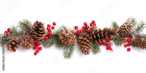 Snowy Christmas Decoration Wreath (Pine Branches, Pine Cones, Red Berries) for Winter Christmas Theme Decoration & Event Promotion Materials
