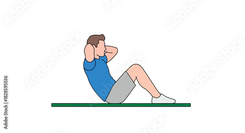 An individual is shown doing situps on a green mat