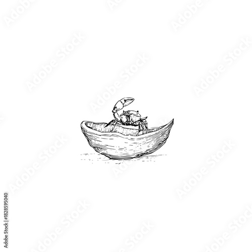 Illustration of crab sailing in a boat vector drawing nautical sea life crustacean ocean wildlife sketch art