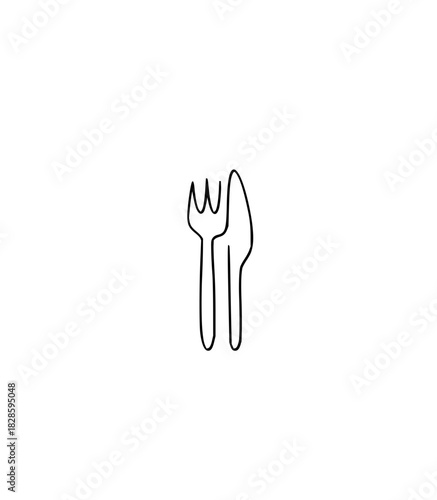 Elegant single line art illustration of a fork and knife, ideal for restaurant branding, food blogs, and modern minimalist design projects, simple and chic