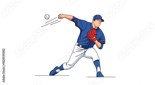 Baseball player in blue throwing a baseball with speed lines