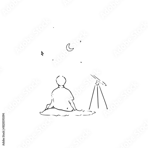 Dreamy stargazing scene with telescope and celestial night sky, perfect for inspiring wonder, curiosity, and a sense of adventure and scientific discovery