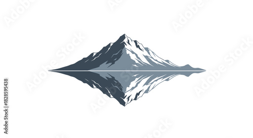 A minimalist vector illustration of a mountain peak with a serene reflection in calm water, isolated on a white background for a logo or icon design