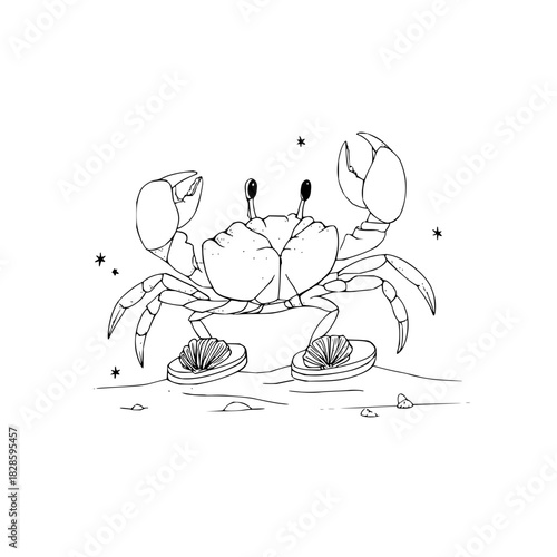 Crab ocean sea animal crustacean beach sand wildlife marine nature summer cartoon illustration drawing art line 100