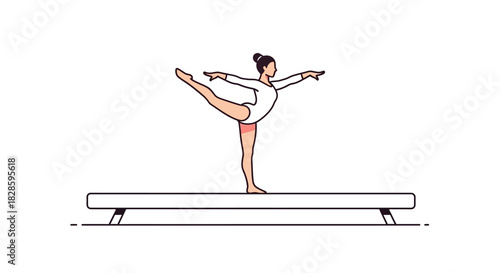 Gymnast balances on a beam one leg extended forward arms outstretched