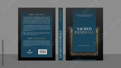 Modern Islamic Book Cover Template with Intricate Arabic Frame and Dark Background
