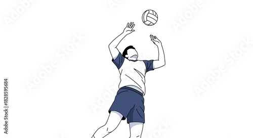 Man volleyball player reaching for ball preparing to volley