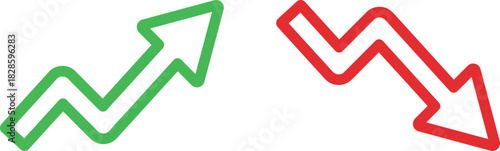Trend icon. Upward and downward arrow graph symbol. Finance data UI sign. Opposing red downward and green upward trend arrows. Business growth pictogram on Transparent Background

