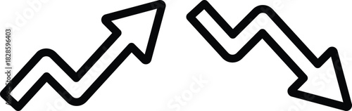 Trend icon. Upward and downward arrow graph symbol. Finance data UI sign. Opposing red downward and green upward trend arrows. Business growth pictogram on Transparent Background
