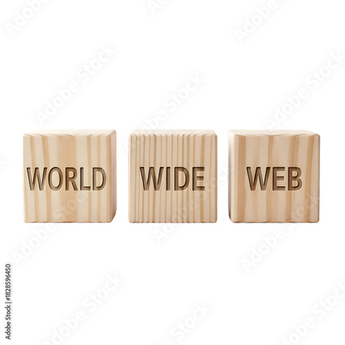 Wooden blocks spelling world wide web isolated on transparent background