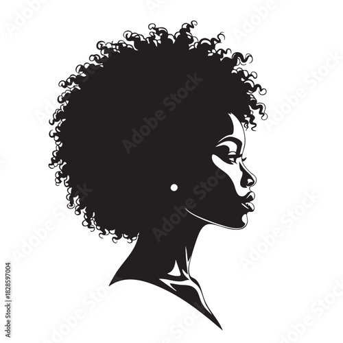 Silhouette of a woman with an afro hairstyle in black and white vector