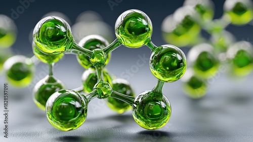 Molecular Marvel: A striking macro shot unveils a mesmerizing molecule structure, its crystalline spheres connected in a complex arrangement, showcasing the intricate beauty of the science world.
