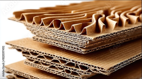 Stacked Cardboard: A detailed look at the texture and construction of stacked cardboard, revealing the corrugated layers and raw materials used in packaging.